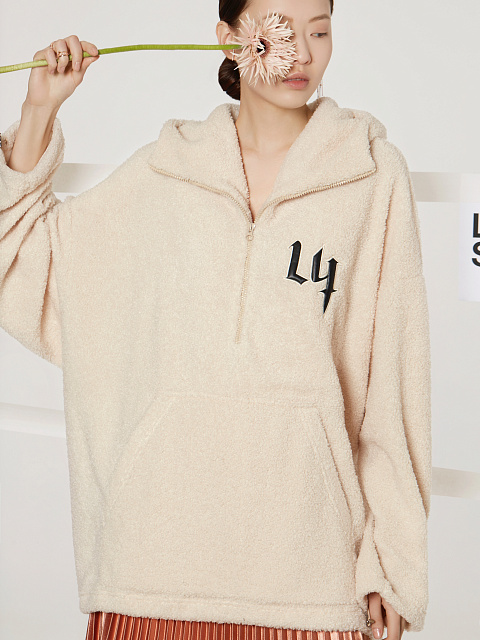 Ivory Boucle Oversized Hoodie, 6