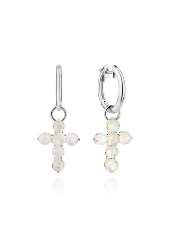 White gold hoops with cross pendants set with moonstone, 1