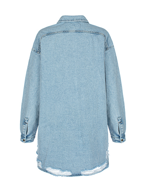 Light Blue Ripped Denim Shirt, 3