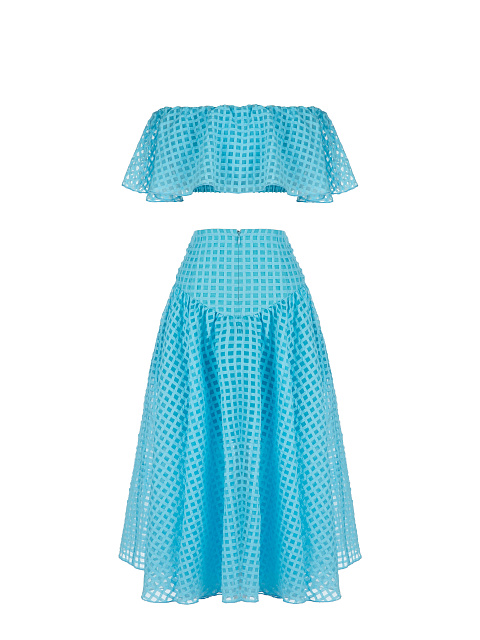 Blue Checked Chiffon Top & Midi Skirt, 2