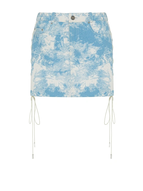 Light Blue Tie-Dye Denim Mini Skirt, 1