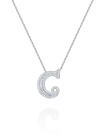White gold and diamond necklace with a C-shaped pendant, 1