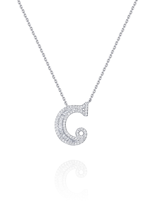 White gold and diamond necklace with a C-shaped pendant, 1