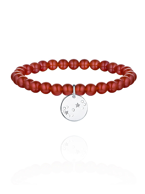 Silver & Red Agate Beaded Bracelet, 1