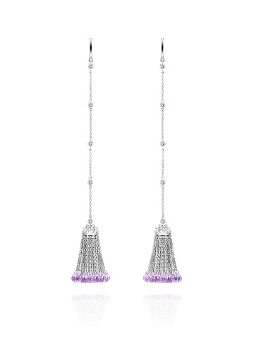 Briolette Amethyst & Round Amethyst & White Gold Tassel Earrings, 1