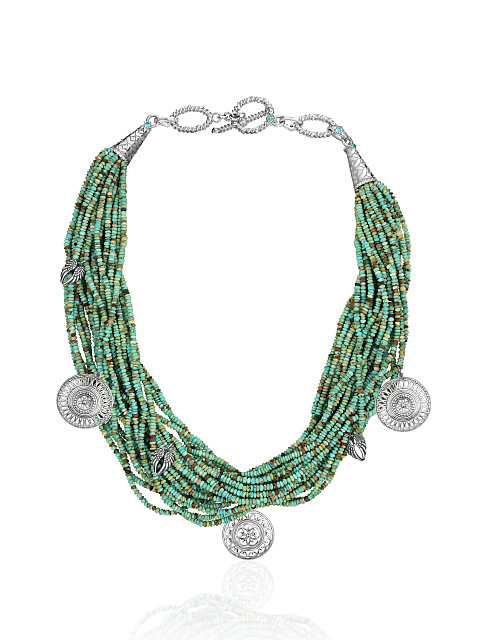 White, Blue Cubic Zirconia; Turquoise & Silver Necklace, 1