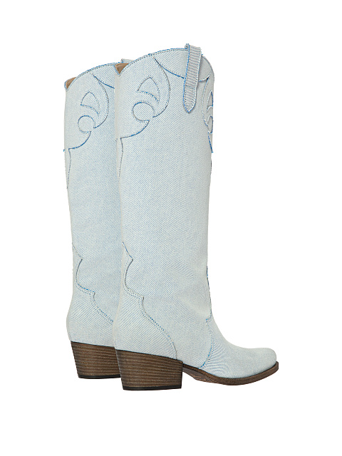 Light Blue Denim Cowboy Boots, 3 Light Blue Denim Cowboy Boots, 3
