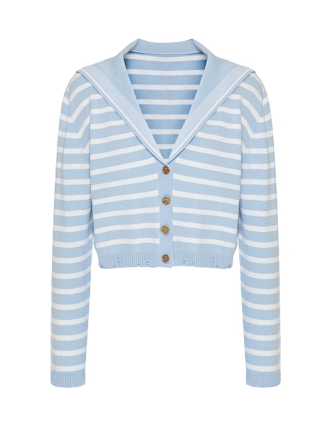 Cropped light blue cardigan with white stripes, 1