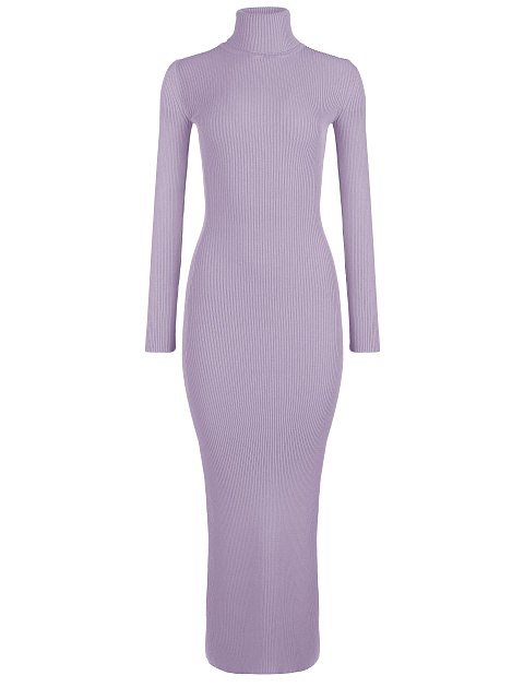 Lilac Rib Knit Turtleneck Maxi Dress, 1