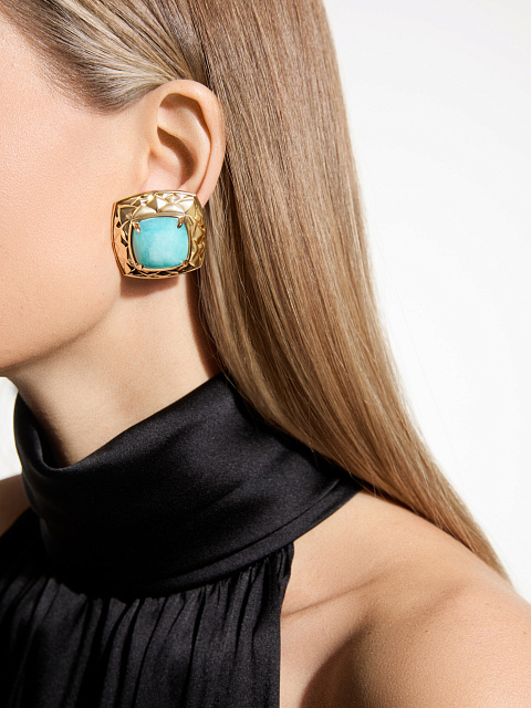 Yellow gold earrings with amazonite, 4