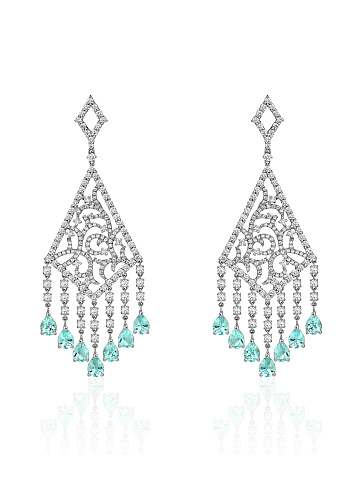 White Gold, Diamonds & Paraiba Tourmalines Chandelier Earrings, 1