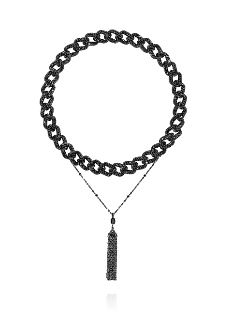 Necklace in blackened gold with diamonds and a removable tassel pendant, 2