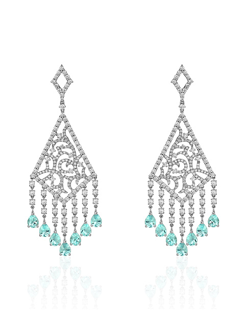 White Gold, Diamonds & Paraiba Tourmalines Chandelier Earrings, 1 White Gold, Diamonds & Paraiba Tourmalines Chandelier Earrings, 1