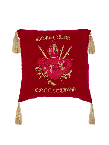 Red Velvet Embroidered Pillow, 1