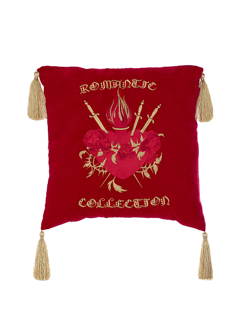 Red Velvet Embroidered Pillow, 1
