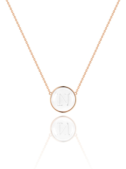 Rose Gold & Rock Crystal Letter "N" Necklace, 1