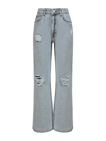 Distressed Light Grey Cotton Jeans, 1