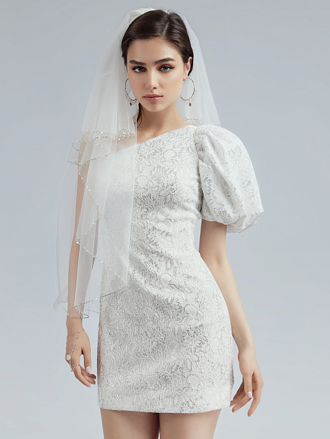 White Asymmetric Lace Mini Dress , 5