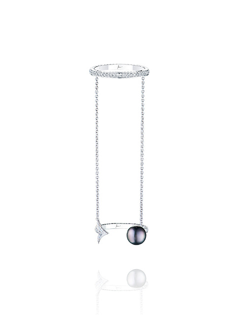 White Gold & Diamond & Pearl Double Ring, 1