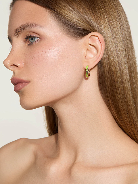 Small yellow gold hoops with Lime Color enamel, 2