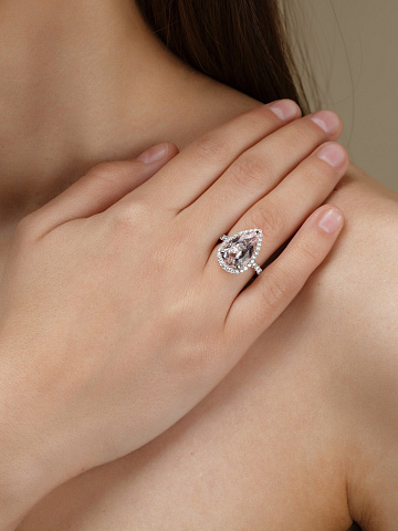 White Gold & Pearl Cut Morganite Ring, 2