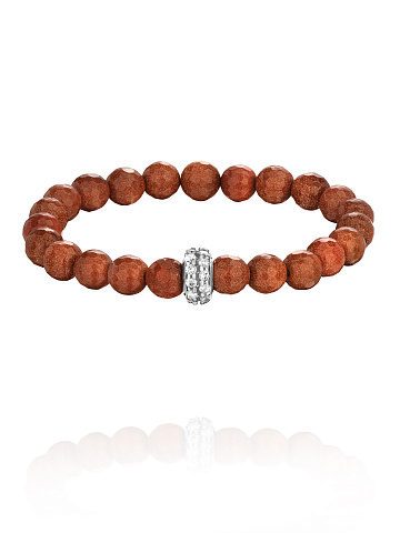 Silver bracelet with aventurine beads and round-cut cubic zirconia, 1