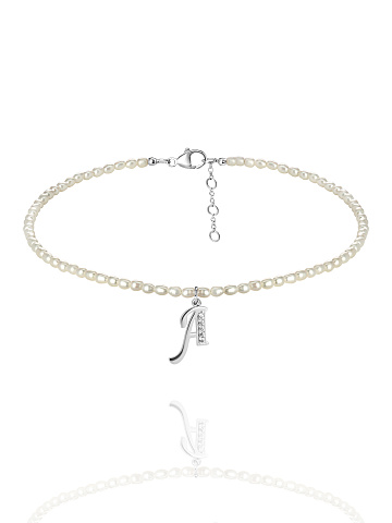 Pearls, Cubic Zirkonia & Silver "A" Letter Choker, 1