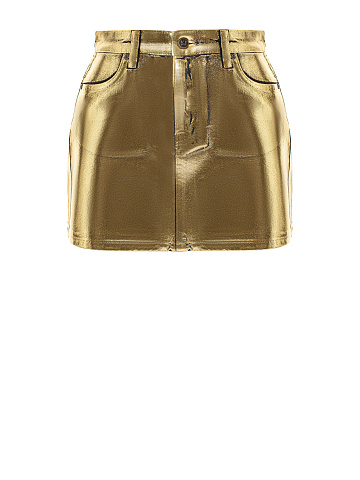 Golden Plated Denim Mini Skirt, 1