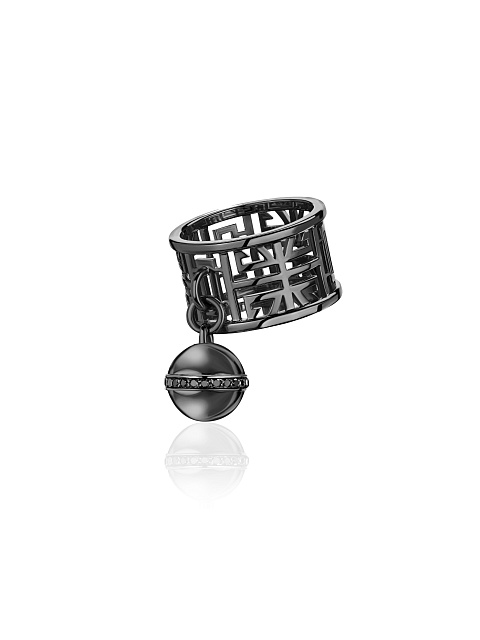 Ring in blackened gold with pendant and black diamonds, 1 Ring in blackened gold with pendant and black diamonds, 1