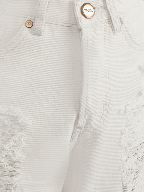 White Distressed Cotton Jeans, 3