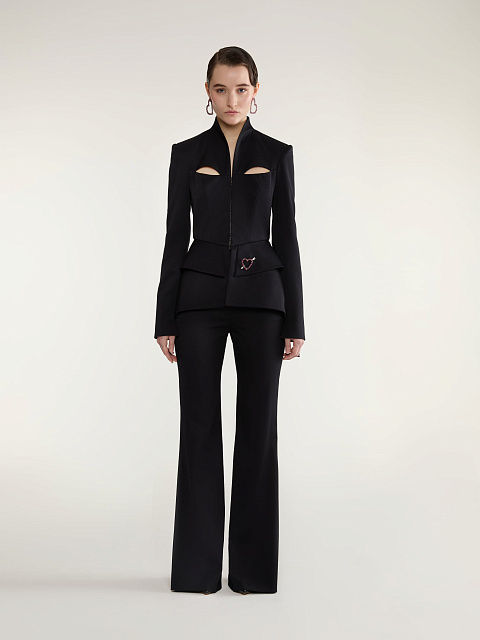 Black Two-piece Suit Of Jacket With Slits And Trousers, 3