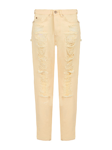 Pale Peach Distressed Cotton Jeans, 1