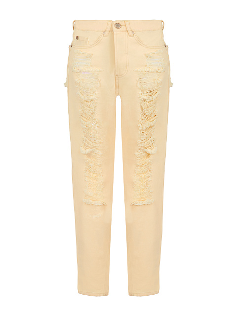 Pale Peach Distressed Cotton Jeans, 1 Pale Peach Distressed Cotton Jeans, 1