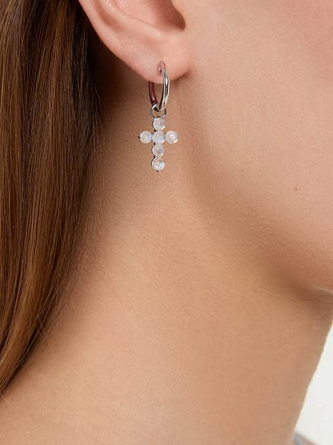 White gold hoops with cross pendants set with moonstone, 2