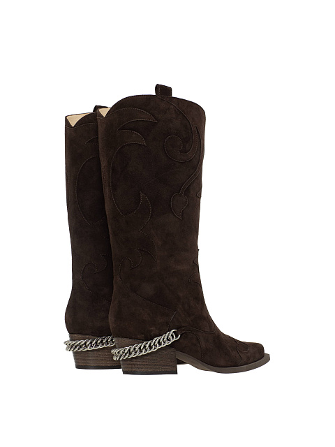 Brown suede cowboy boots with chain, 3
