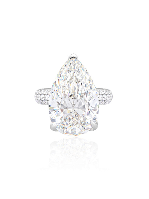 White gold ring with pear-cut diamond, 4