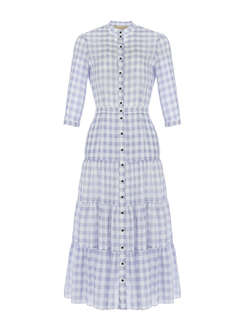 Lilac Checked Chiffon Midi Dress , 1