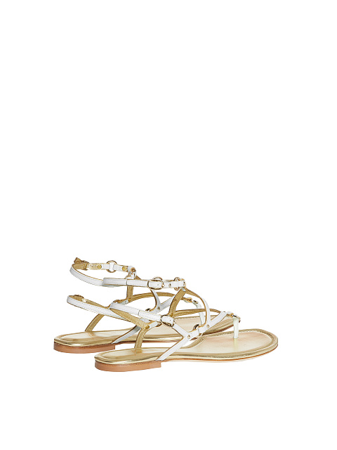 White & Gold Leather Sandals, 3