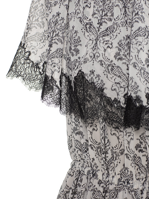 Gray & Black Printed Chiffon Dress With Lace, 3