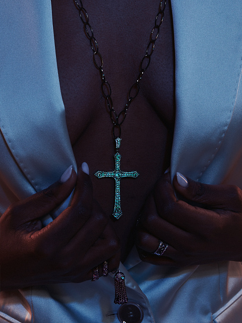 Black Gold & Emeralds Cross Necklace, 2