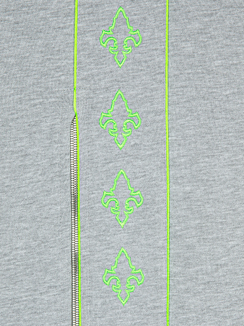 Grey & Neon Green Lily Embroidered Jersey Suit, 5