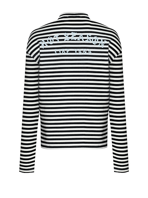 Black and white cotton striped top with light blue print, 2
