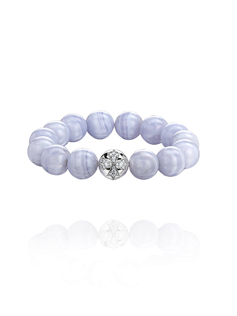White gold bracelet with chalcedony beads and diamonds, 1