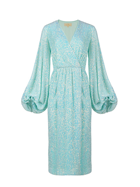 Turquoise Sequined Wrap Midi Dress, 1 Turquoise Sequined Wrap Midi Dress, 1