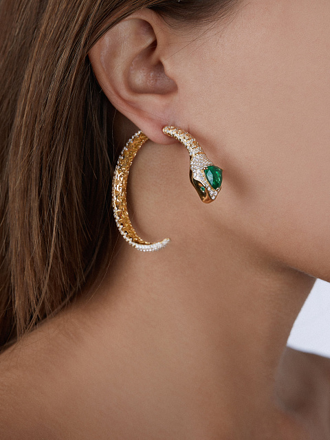 Trillion Emerald, Round Emerald, Round Diamond & Gold Hoop Earrings, 4