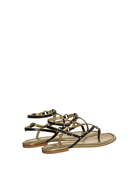 Black & Gold Leather Sandals, 3 Black & Gold Leather Sandals, 3