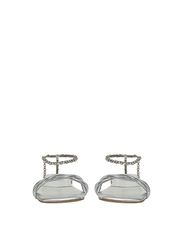 Silver Rhinestones Leather Sandals, 2