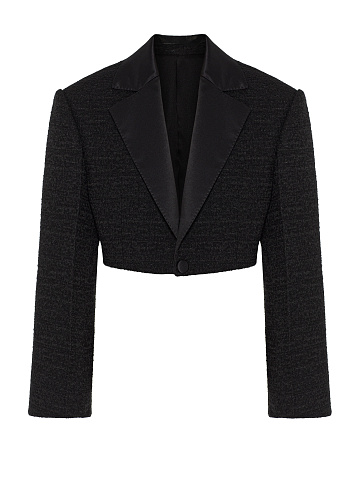 Black cropped bouclé jacket, 1