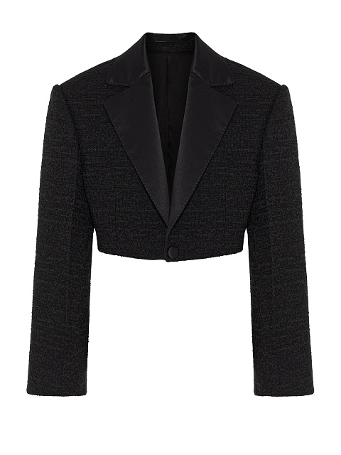 Black cropped bouclé jacket, 1