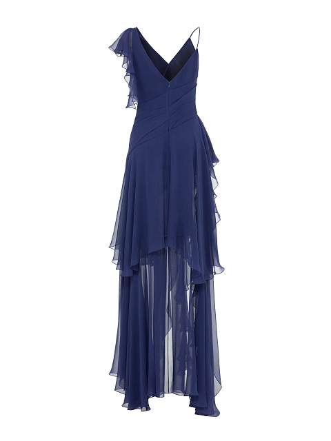 Dark Blue Chiffon Dress With Asymmetrical Flounces, 2 Dark Blue Chiffon Dress With Asymmetrical Flounces, 2
